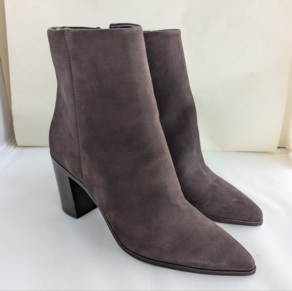 Schutz Mikki Block Heel Brown Suede Bootie Pointed Toe Nobuck Size 8 - Picture 2 of 14
